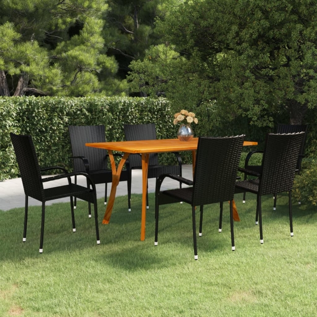 Set Mobili da Pranzo per Giardino 7 pz Nero