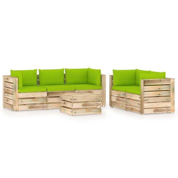 Set Divani da Giardino con Cuscini 6 pz Legno Impregnato Verde