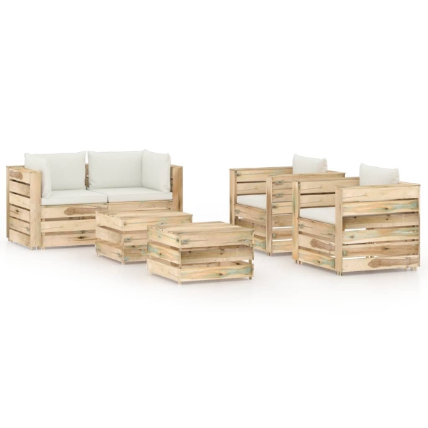 Set Divani da Giardino con Cuscini 6 pz Legno Impregnato Verde