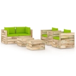 Set Divani da Giardino con Cuscini 6 pz Legno Impregnato Verde