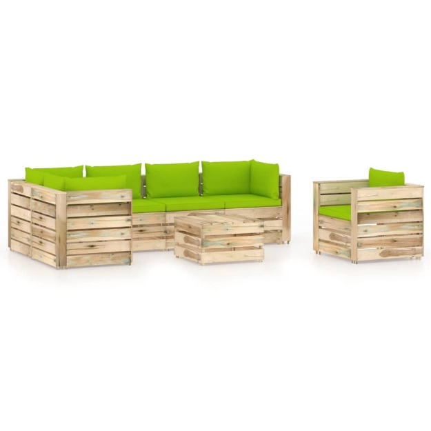 Set Divani da Giardino con Cuscini 7 pz Legno Impregnato Verde