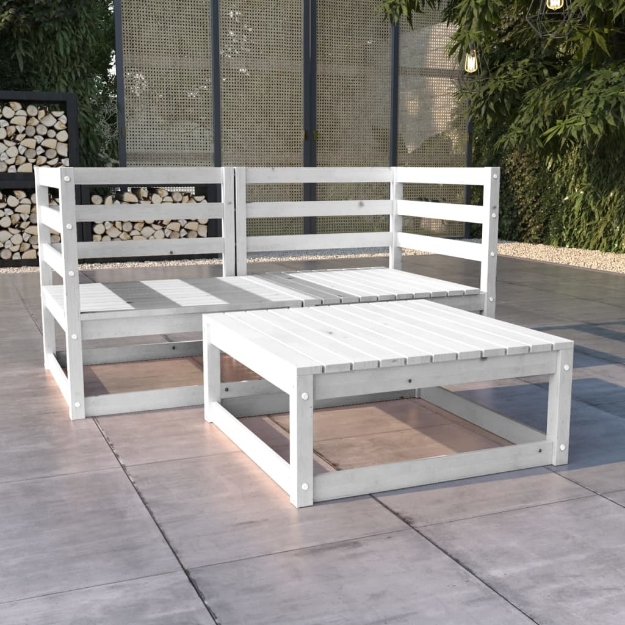 Set Divani da Giardino 3 pz Bianco in Legno Massello di Pino