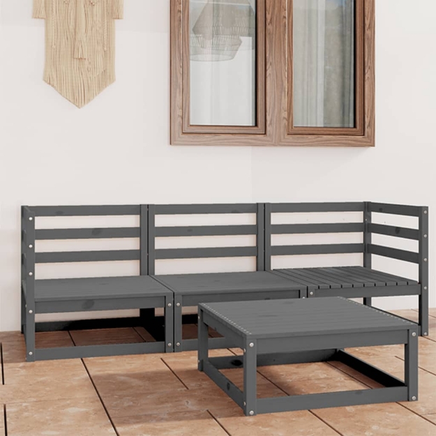 Set Divani da Giardino 4 pz Grigio in Legno Massello di Pino