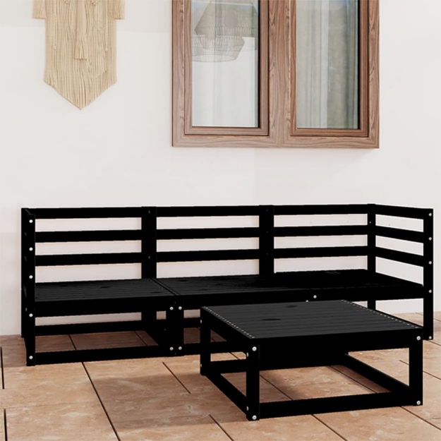 Set Divani da Giardino 4 pz Nero in Legno Massello di Pino