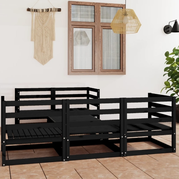 Set Divani da Giardino 6 pz Nero in Legno Massello di Pino