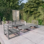 Set Divani da Giardino 5 pz Grigio in Legno Massello di Pino