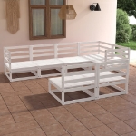 Set Divani da Giardino 7 pz Bianco in Legno Massello di Pino