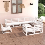 Set Divani da Giardino 10 pz Bianchi in Legno Massello di Pino