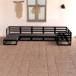 Set Divani da Giardino 7 pz Nero in Legno Massello di Pino