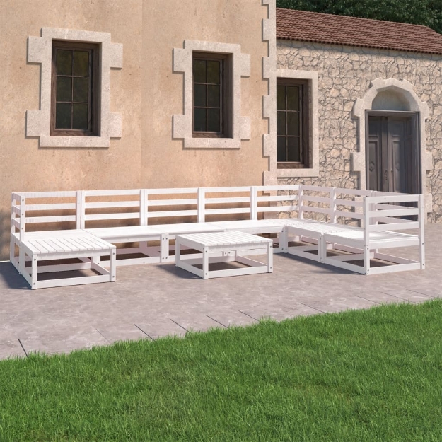 Set Divani da Giardino 9 pz Bianchi in Legno Massello di Pino