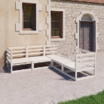 Set Divani da Giardino 5 pz Bianchi in Legno Massello di Pino