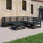 Set Divani da Giardino 6 pz Nero in Legno Massello di Pino