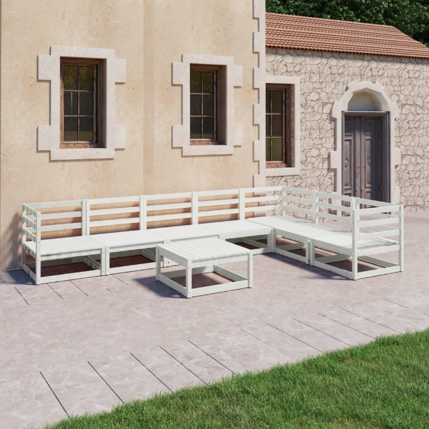 Set Divani da Giardino 8 pz Bianchi in Legno Massello di Pino