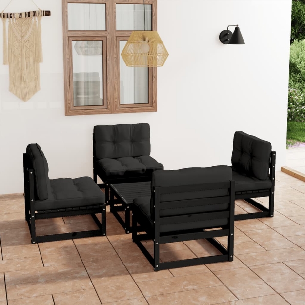 Set Divani da Giardino 5 pz con Cuscini Legno Massello di Pino