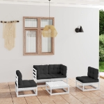 Set Divani da Giardino 5 pz con Cuscini Legno Massello di Pino