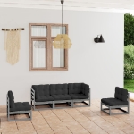 Set Divani da Giardino 5 pz Grigio Cuscini Massello di Pino