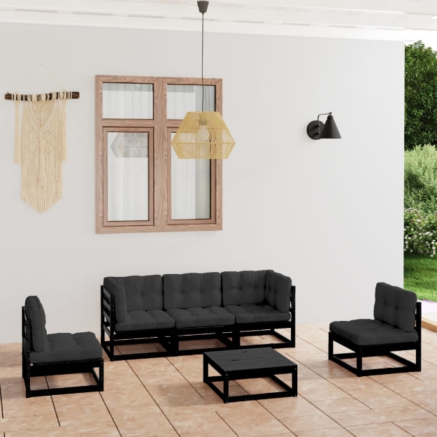 Set Divani da Giardino 6 pz con Cuscini Legno Massello di Pino