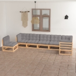 Set Divani da Giardino 7 pz con Cuscini Legno Massello di Pino