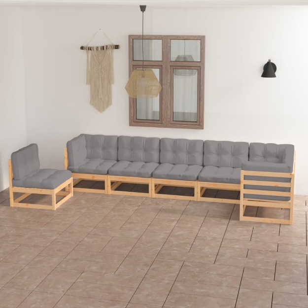 Set Divani da Giardino 7 pz con Cuscini Legno Massello di Pino