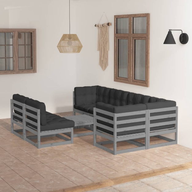 Set Divani da Giardino 8 pz con Cuscini Legno Massello di Pino