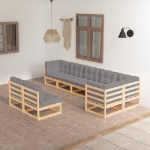 Set Divani da Giardino 8 pz con Cuscini Legno Massello di Pino