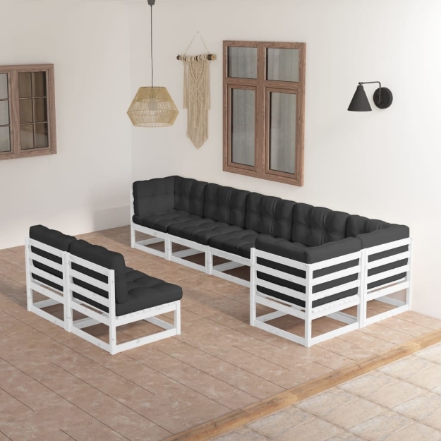 Set Divani da Giardino 8 pz con Cuscini Legno Massello di Pino