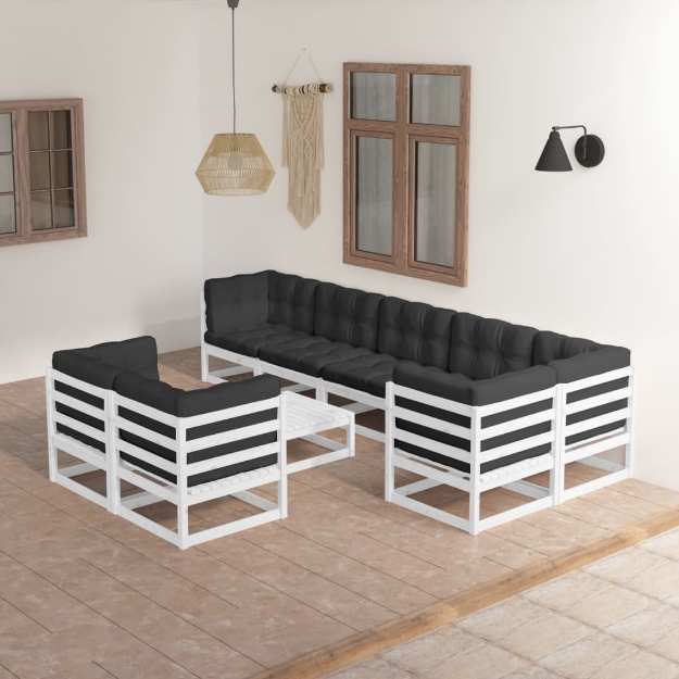 Set Divani da Giardino 9 pz con Cuscini Legno Massello di Pino