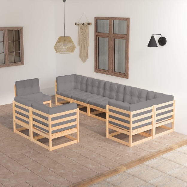 Set Divani da Giardino 9 pz con Cuscini Legno Massello di Pino