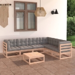 Set Divani da Giardino 7 pz con Cuscini Legno Massello di Pino