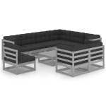 Set Divani da Giardino 10 pz Grigio Cuscini Massello di Pino