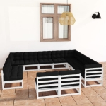 Set Divani da Giardino 12pz con Cuscini Massello di Pino Bianco