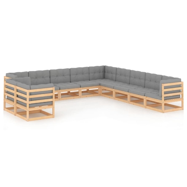 Set Divani da Giardino 11 pz con Cuscini Legno Massello di Pino