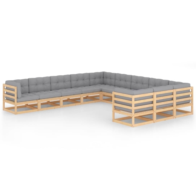 Set Divani da Giardino 11 pz con Cuscini Legno Massello di Pino