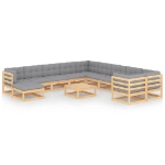 Set Divani da Giardino 12 pz con Cuscini Legno Massello di Pino