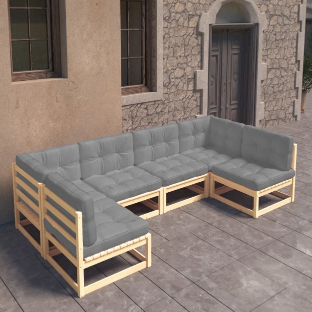 Set Divani da Giardino 6 pz con Cuscini Legno Massello di Pino