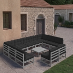 Set Divani da Giardino 10pz con Cuscini Grigio Massello di Pino