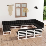 Set Divani da Giardino 14 pz con Cuscini Massello di Pino Bianco