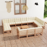 Set Divani da Giardino 14 pz Cuscini Miele in Massello di Pino