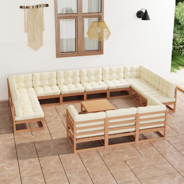 Set Divani da Giardino 14 pz Cuscini Miele in Massello di Pino