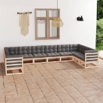 Set Divani da Giardino 10 pz con Cuscini Legno Massello di Pino