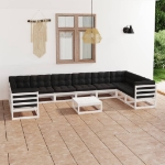 Set Divani da Giardino 11pz con Cuscini Massello di Pino Bianco