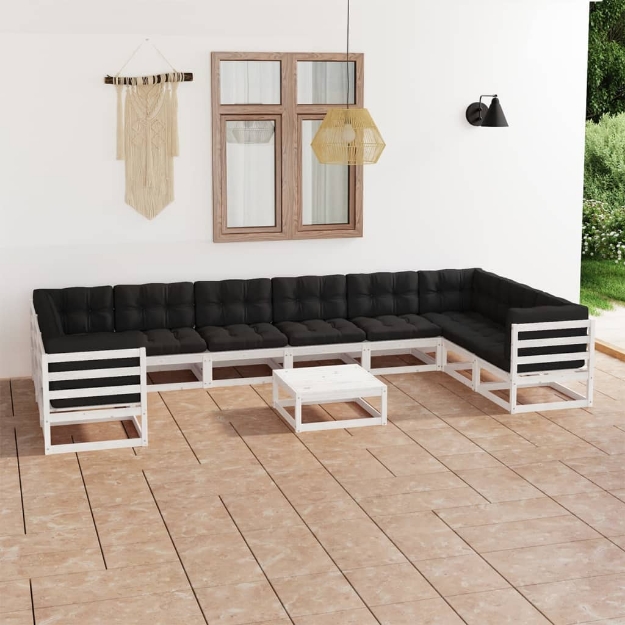 Set Divani da Giardino 11pz con Cuscini Massello di Pino Bianco