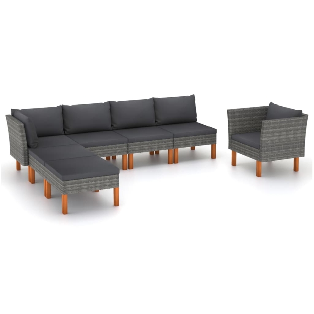 Set Divani da Giardino 7pz Polyrattan Legno di Eucalipto Grigio