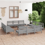 Set Divani da Giardino 13 pz Grigio in Legno Massello di Pino