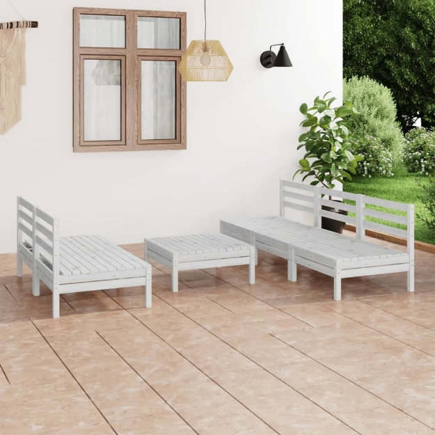 Set Divani da Giardino 6 pz Bianco in Legno Massello di Pino