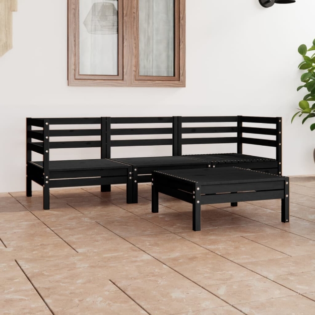 Set Divani da Giardino 4 pz Nero in Legno Massello di Pino