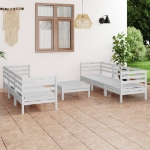 Set Divani da Giardino 7 pz Bianco in Legno Massello di Pino