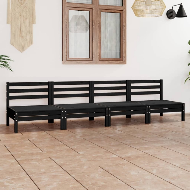 Set Divani da Giardino 4 pz Nero in Legno Massello di Pino