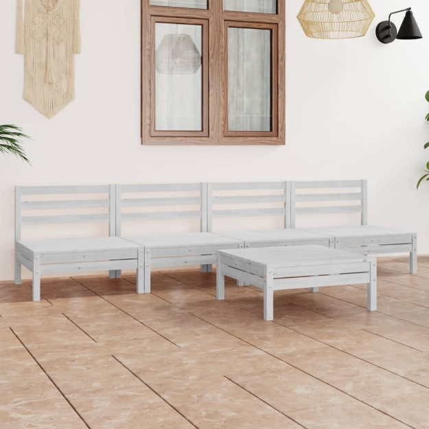 Set Divani da Giardino 5 pz Bianco in Legno Massello di Pino