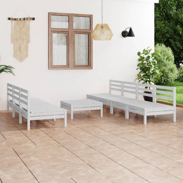 Set Divani da Giardino 8 pz Bianco in Legno Massello di Pino